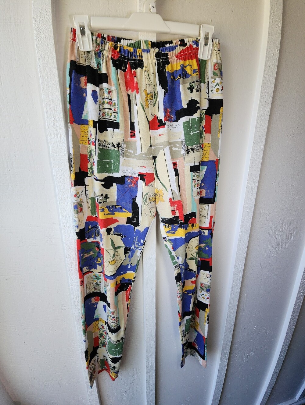 Vintage Abstract Multicolor Print Slim Pants One Size Fits Most
